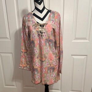 Marrakech Women's Multicolor Lace-Up Linen Tunic Top